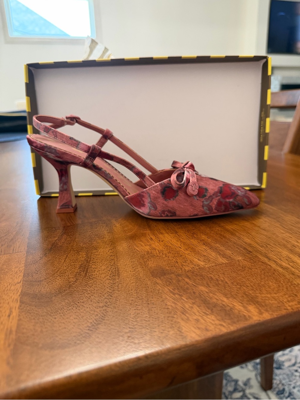 Sam Edelman Pink Floral Slingback Heels with Bow Accent